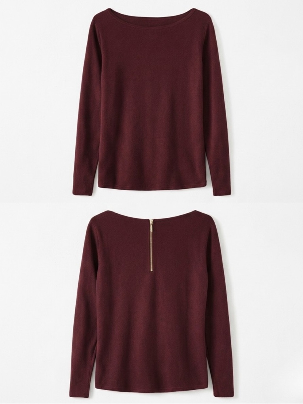 Michael Kors Burgundy Merlot Boatneck Sweater Gold Back Zipper - Small
